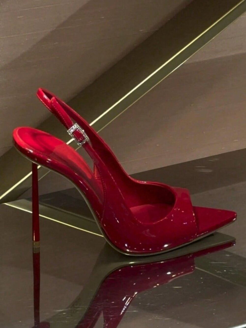 Red Sexy Women's Faux Patent Open Pointed Toe Slingback Stiletto High Heels
